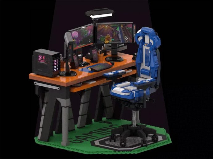 This 1,836-Piece LEGO Gaming Rig Includes 3 Monitors and an Adjustable Gaming Chair