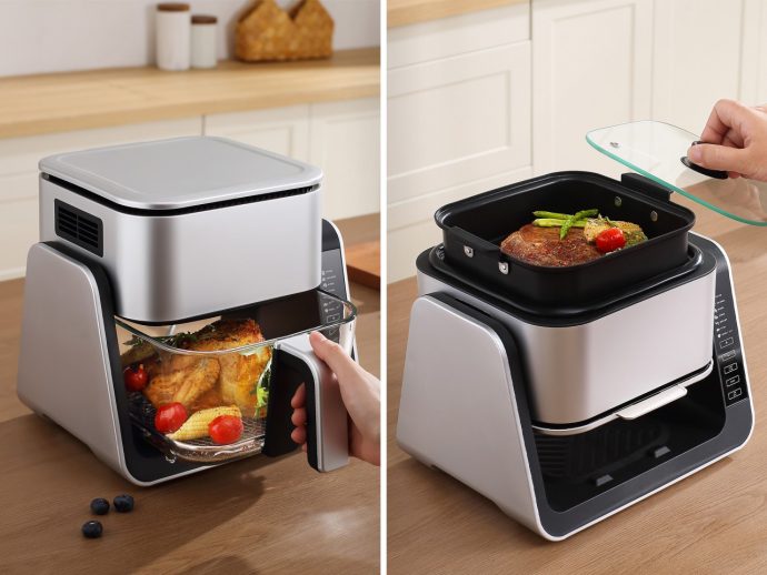This Air Fryer Flips 180° To Transform Into An Electric Cooktop