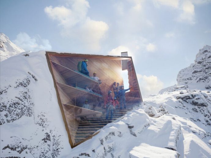 This 3D-Scanned Wooden Shelter Blends Into the Alps and Powers Itself Off the Grid