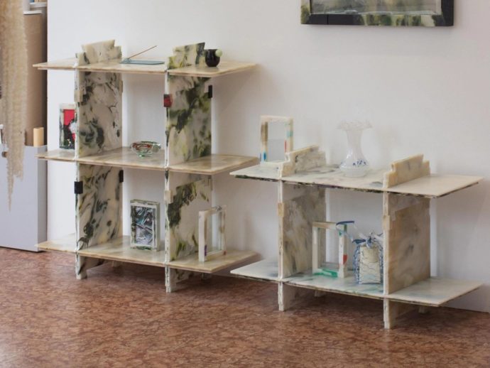 Upcycled Plastic Looks Like Swirling Marble in This Modular Shelf