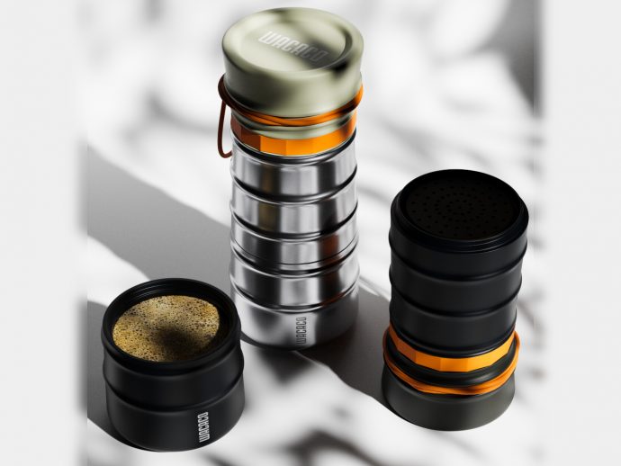 MokaMax Packs a Pressure Brewer Into a Ridged Stainless Travel Mug