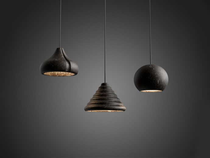 These Pendant Lamps Are Cast From Recycled Lava in 8mm Thin Shells