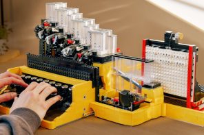 A mechanical LEGO Typewriter that types using Gravity, not ink