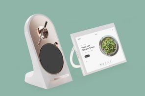 Digital Cookbook Stand Weighs Ingredients and Checks Temperature