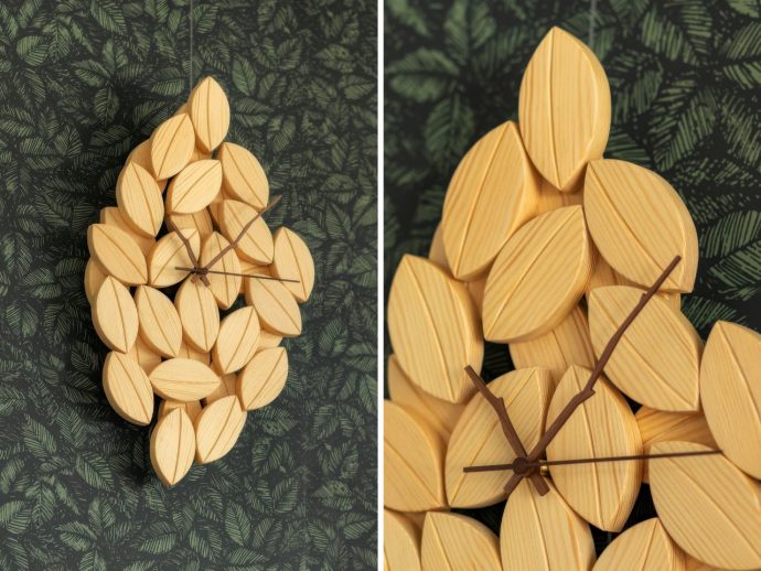 Wall-Clock inspired by a Pile Of Leaves tells time but also a Nature-inspired Visual Story