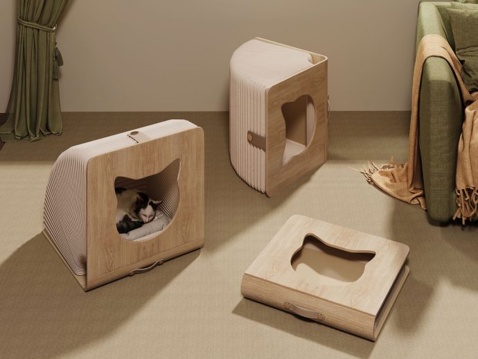 Accordion-shaped Cat Shelter Brilliantly Folds Into A Slim Book When Not In Use