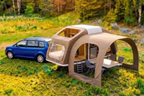 Wingcube transforms from compact box trailer into spacious family camper