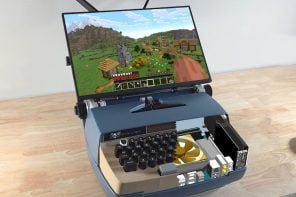 DIYer creates a retro-modern typewriter computer with moving screen on the slide