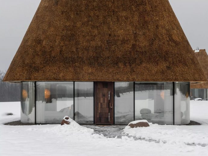 This 50 sq.m. Glass House in Ukraine Has a Reed Roof 3X Its Size