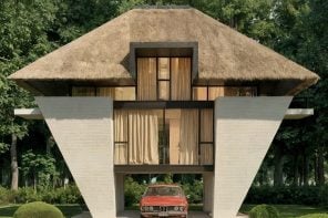 This ‘Impossible’ Villa Floats on Just 4 Inverted Brick Cones and a Thatched Roof