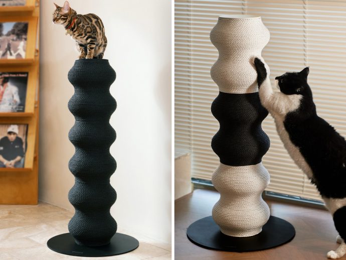 This Wavy Sculptural Cat Post Turns Feline Play Into Living Room Art