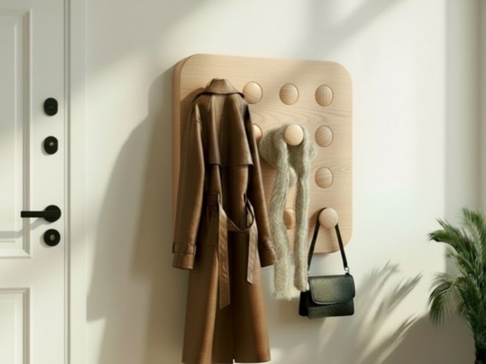 A Coat Rack With 16 Hooks That Disappear When Not in Use