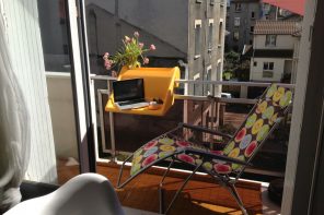 No Balcony Space? This Table Hooks On as a Planter, Bar, or Desk