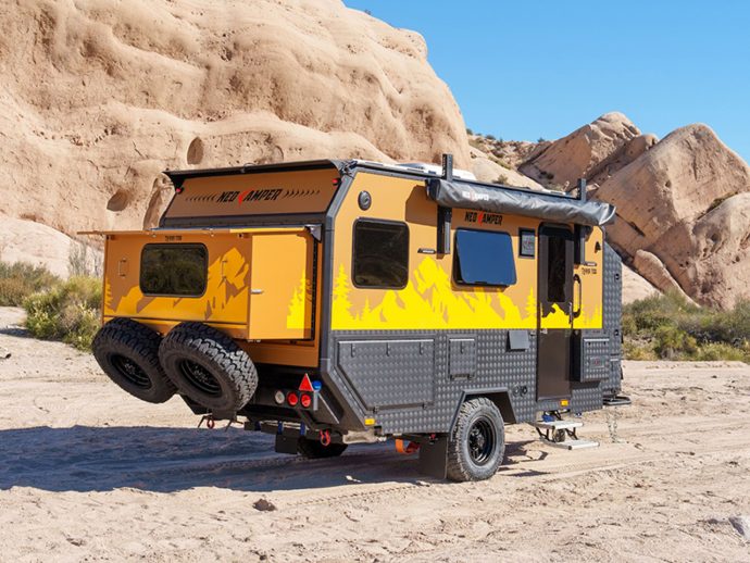 Terra 700 overlanding trailer with slide-out bedroom and spacious interior has serious off-grid power