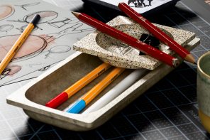 This Concrete Desk Organizer Snaps Together as Your Workspace Grows