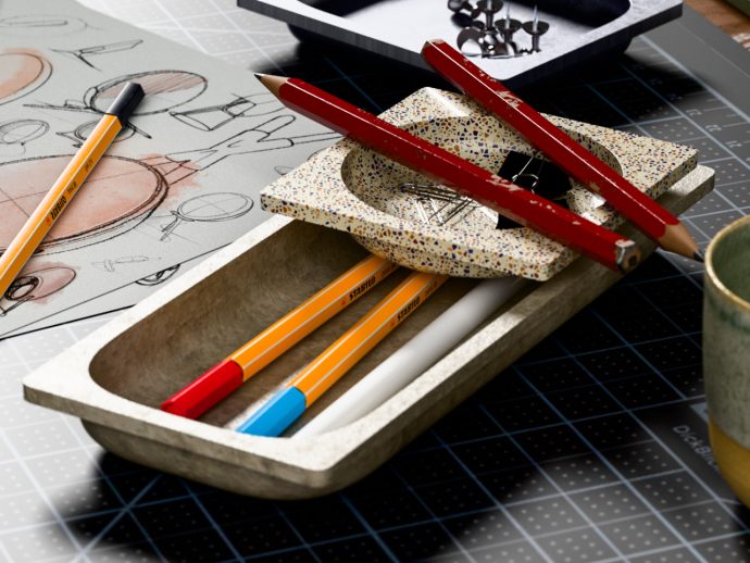 This Concrete Desk Organizer Snaps Together as Your Workspace Grows