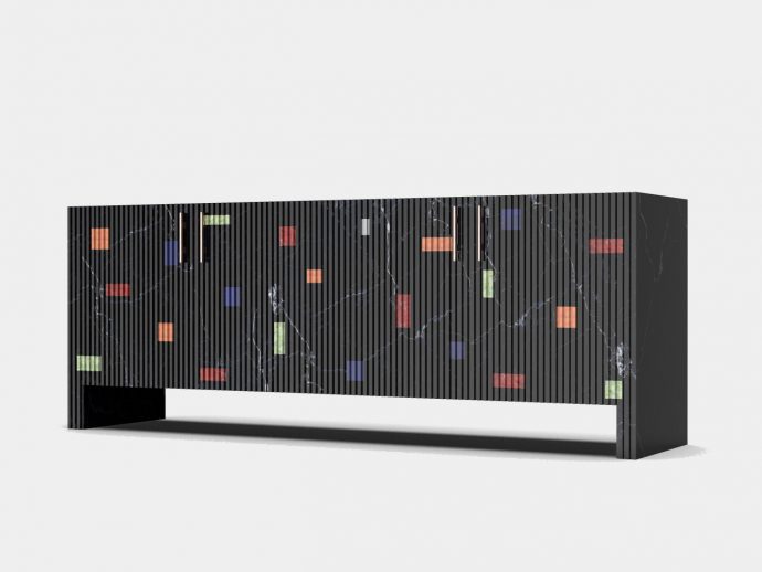 This Sideboard Has Lapis Lazuli and Green Onyx Hand-Set Into Marble