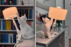 Someone Turned the “Cat Knocking Things Off Tables” Meme Into a 3D Printed Lamp and It’s Perfect