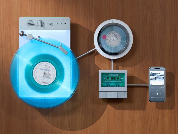MUJI-Meets-Cyberpunk Vinyl Record Player Glows Like an Ambient Light and Charges Wirelessly