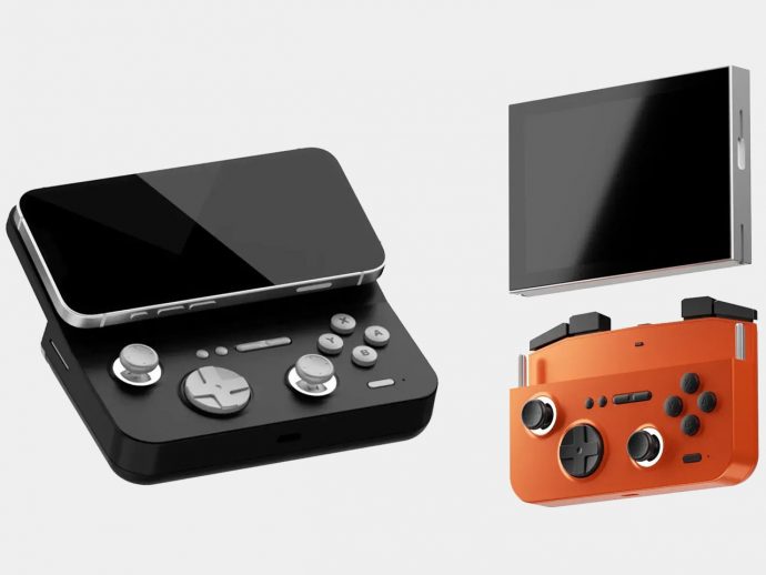 GAMEMT E5 MODX handheld’s detachable control module can be connected to Magsafe phones