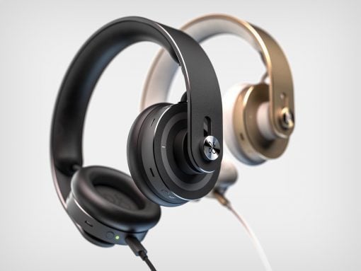 Three over-ear headphones in black, white, and gold shown at an angle emphasizing the cushions and headbands.