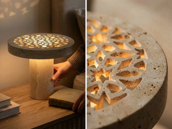 Turkish Designer Cut 800-Year-Old Islamic Geometry Into a Stone Lamp That Casts Patterns on Your Wall