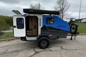 Campinawe’s solo camping trailer hides its bed to create a mobile office