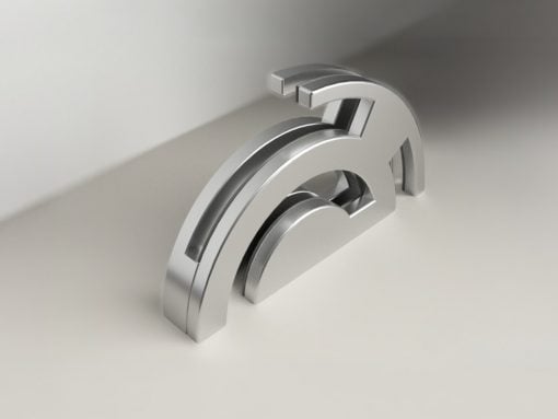 Shiny silver 3D arches forming a stylized Wi‑Fi symbol on a light background.