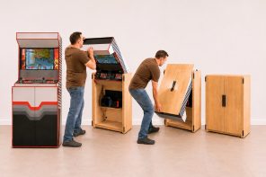 This Retro Arcade Machine Folds Into A Furniture Cabinet Right Out Of Pottery Barn