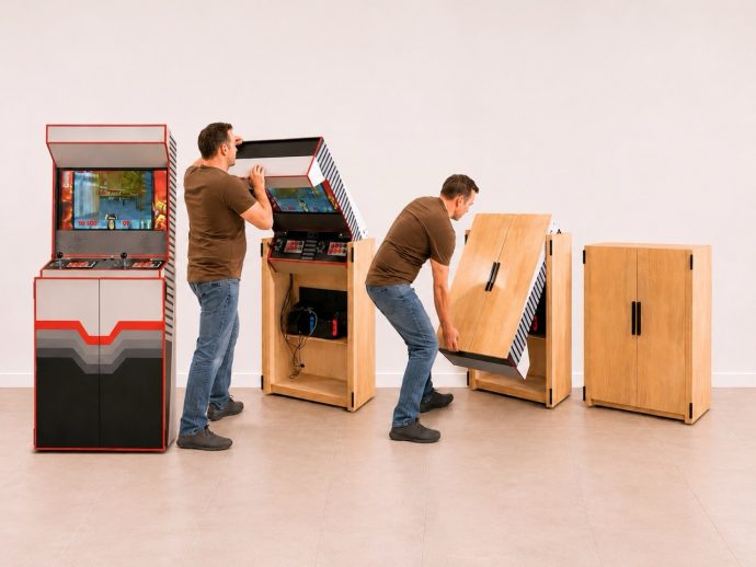 This Retro Arcade Machine Folds Into A Furniture Cabinet Right Out Of Pottery Barn