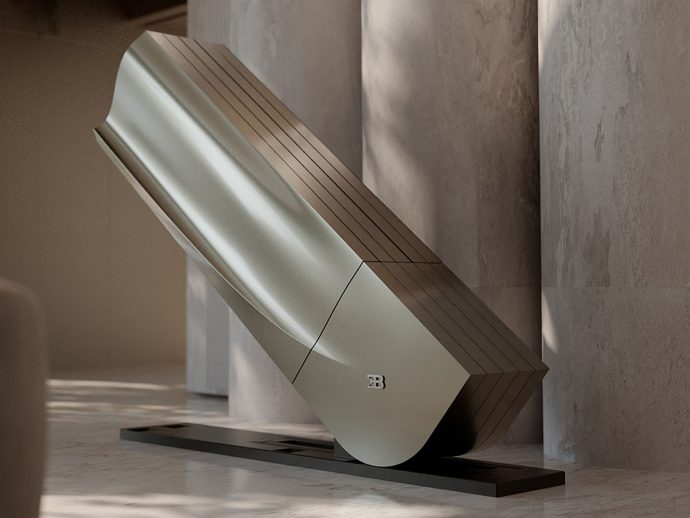 C Seed’s Sculptural Bugatti N1 folding TV carries dynamic flair of the Tourbillon supercar