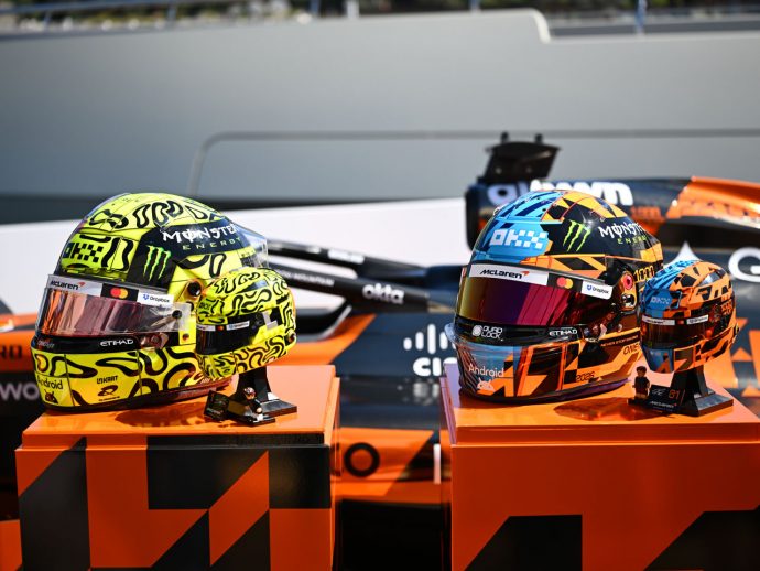McLaren F1 Team celebrates 1,000th race start, as Oscar and Lando sport LEGO helmets at the iconic Monaco GP