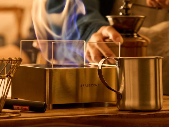 This Handcrafted Brass Fireplace Brings Real Fire to Any Room & Needs No Installation to Get Started