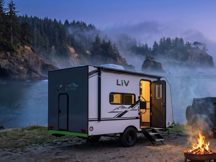 LIV’s new E-Leaf Offroad thermoplastic travel trailer is woodless and all-electric