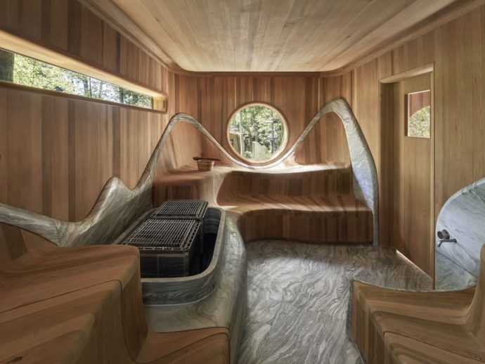 A 525-Square-Foot Cabin on this Wooded Island Delivers a Luxurious Spa Experience