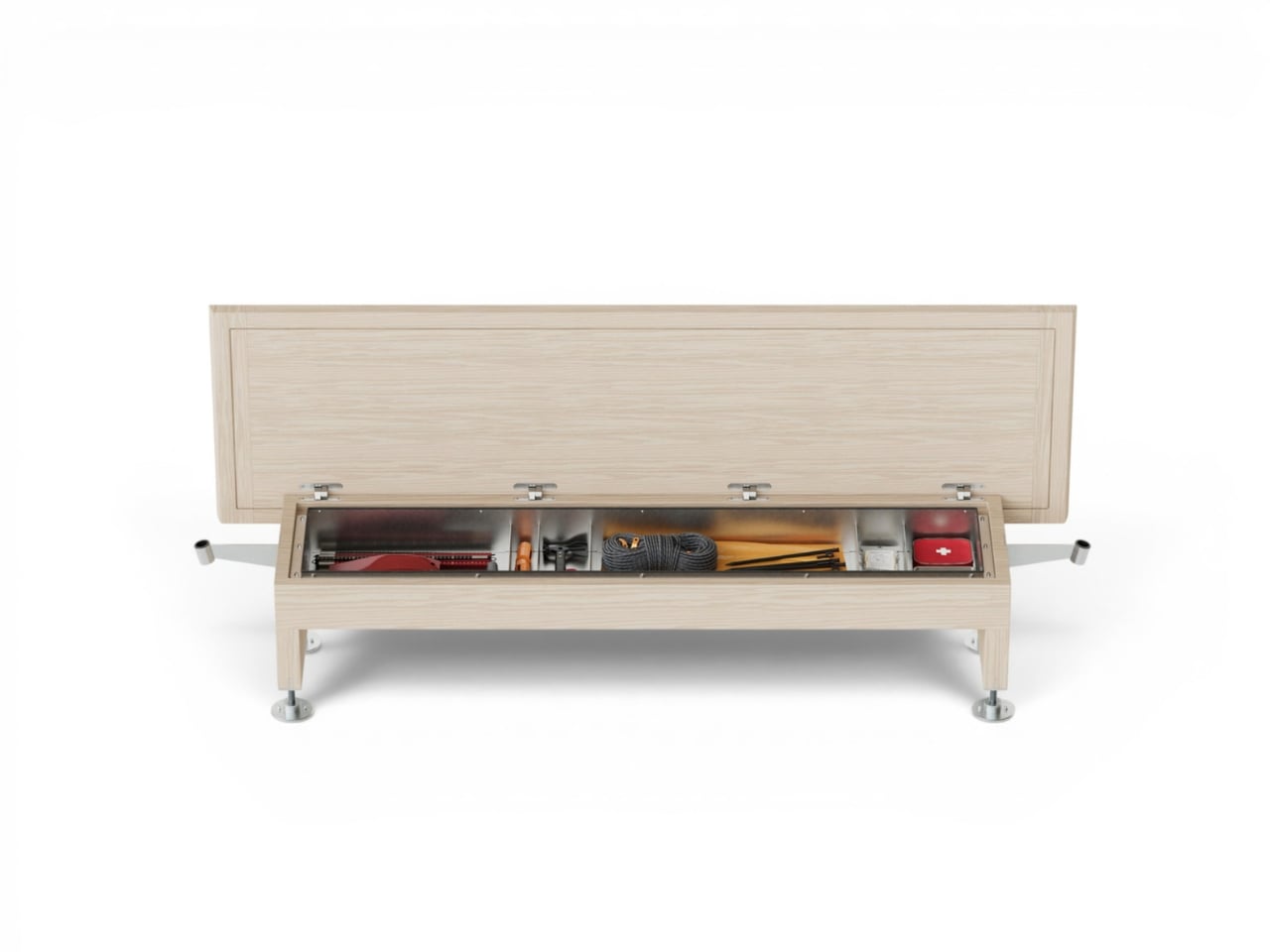 Wooden Bench Hides a Full Survival Kit Inside