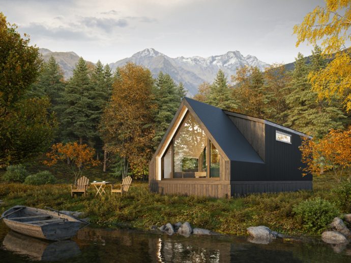 This 400-Square-Foot A-Frame Cabin Packs a King Bed, Bunk Room, & Full Bath Into One Tiny Footprint