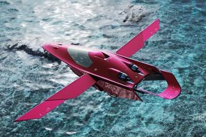 A gull-winged flying car concept designed to overshadow a Bugatti or Lamborghini