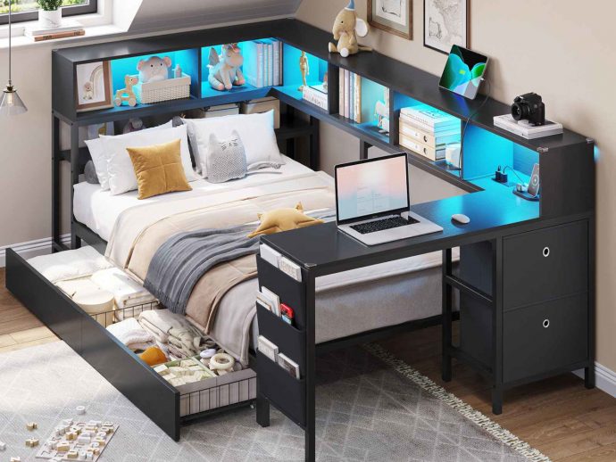 A Teen Bedroom Has 4 Jobs, the Hasuit Corner Bed Handles All of Them