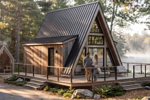Zook Cabins Fits a Soaking Tub & Separate Shower Into a 470-Square-Foot A-Frame Retreat