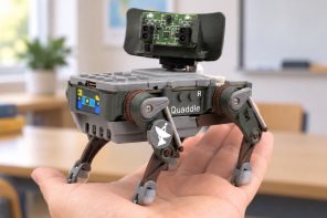 This palm-sized robot dog has a Nokia battery and a customizable LEGO-compatible back