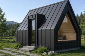 Mini Domy Fits a Kitchen and Bathroom Into This 155-Square-Foot A-Frame Cabin