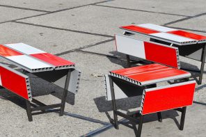 Road Barriers Become Benches Without Losing Their Warning Stripes